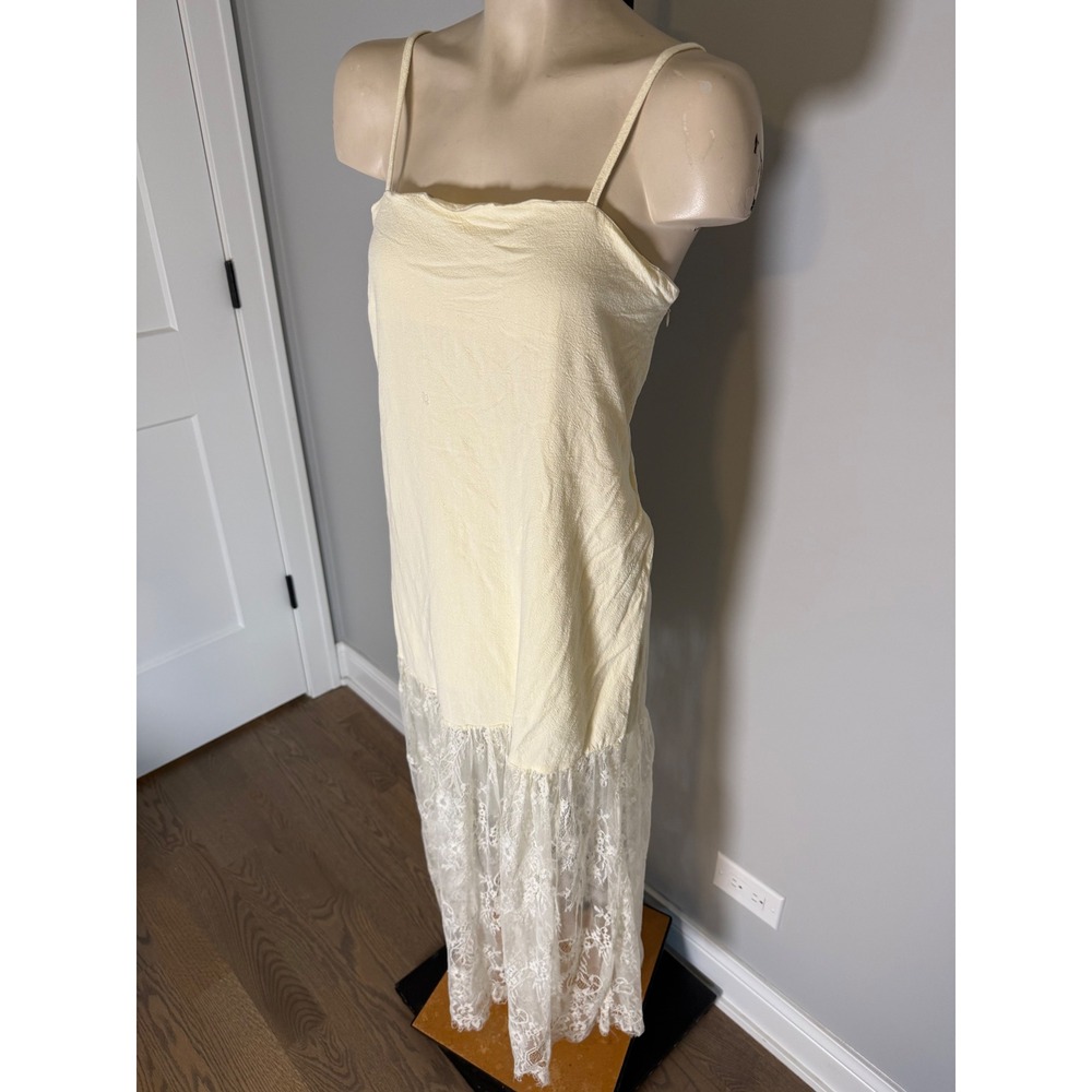 Petal + Pup Womens Lace Hem Midi Dress Yellow Linen Blend US L - Picture 2 of 8